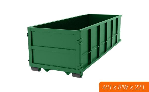 our 20-yard dumpsters have a weight limit of approximately 10,000 pounds, or 5 tons